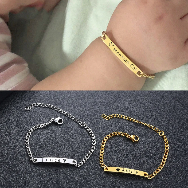 

Infant Baptism Gifts Custom Name Bracelets for Baby Girl Boy Anti Allergy Stainless Steel Child Kids Wrist Jewelry