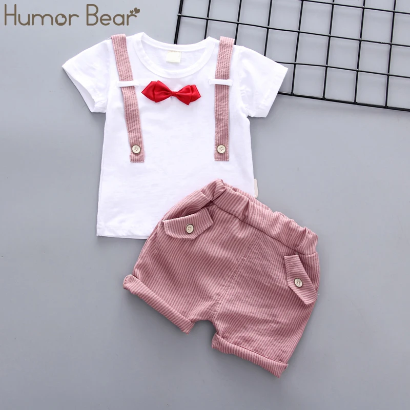 Красный Humor Bear/ г. Летний комплект одежды для маленьких мальчиков модная футболка на бретелях в джентльменском стиле топы+ шорты вечерние комплекты одежды для детей ясельного возраста - Цвет: Красный
