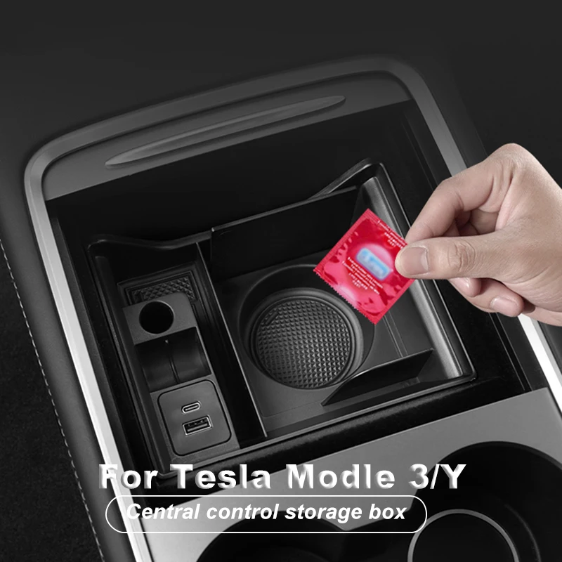 

2021 New Center Console Armrest Storage Box Cup Holder USB Interface HUB Extender For Tesla Model 3 Model Y Accessories
