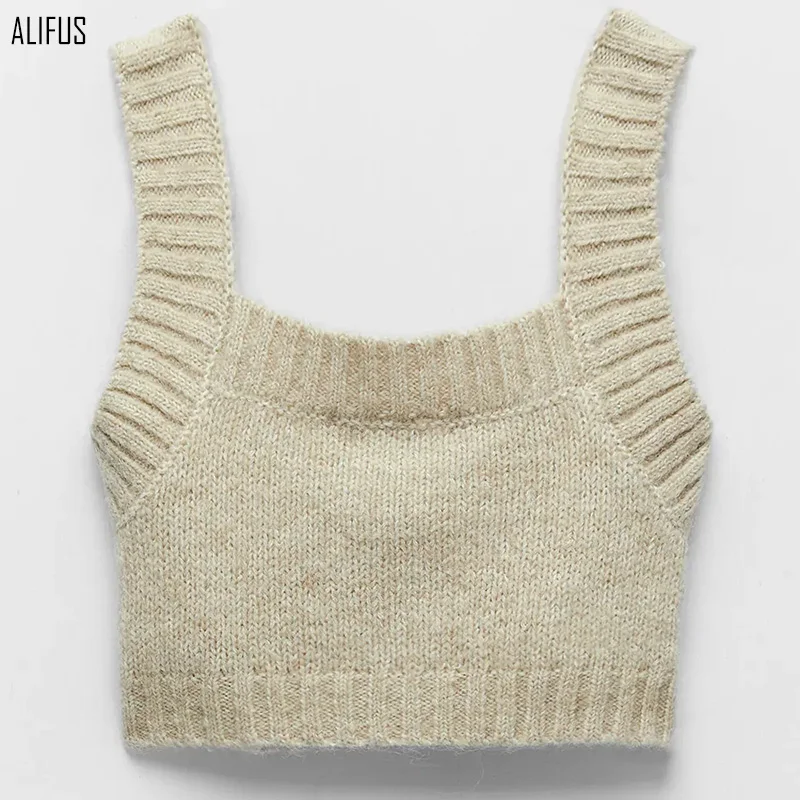 

2020 autumn European and American women's knitted sling U-neck slim-fit small vest
