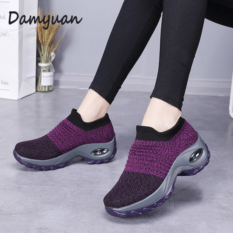 

Damyuan Shoes Woman Fashion Mesh Flat Soft 2020 New Spring Casual Breathable Loafers Air Cushion Platform Sock Sneakers Female
