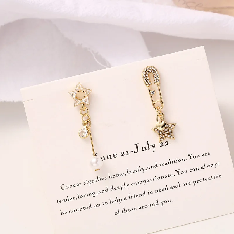 Женские асимметричные серьги гвоздики с пентаграммой|Серьги-подвески| |