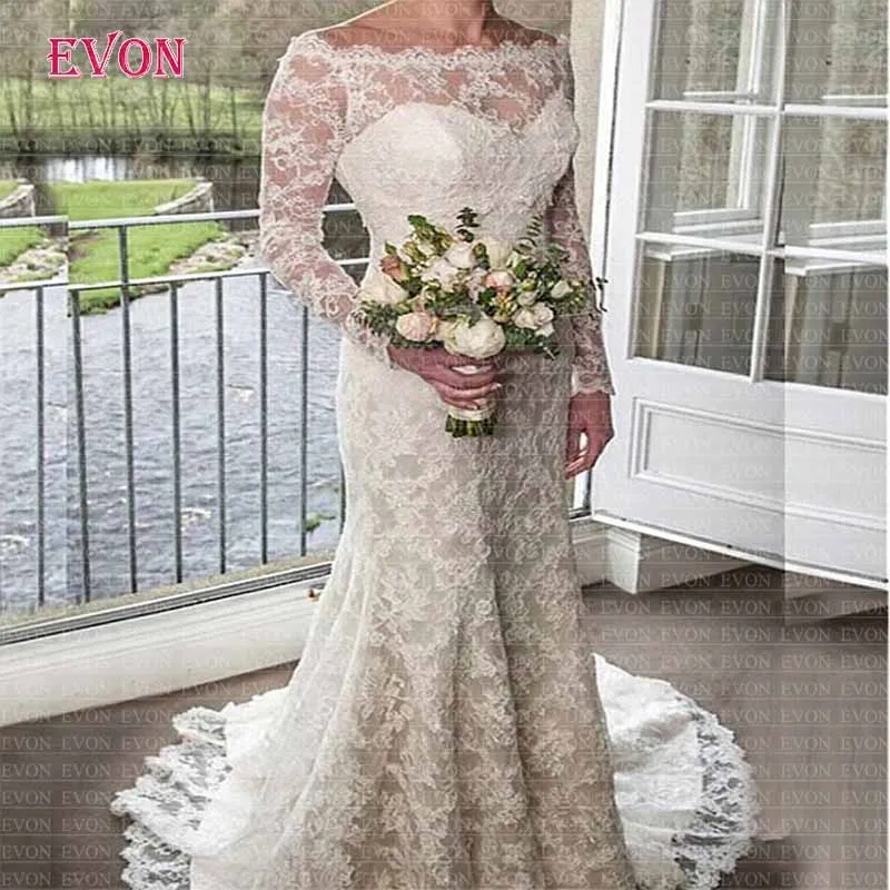 Дешевые Vestido De Noiva 2020 индивидуальный заказ с длинными рукавами лодочка шеи