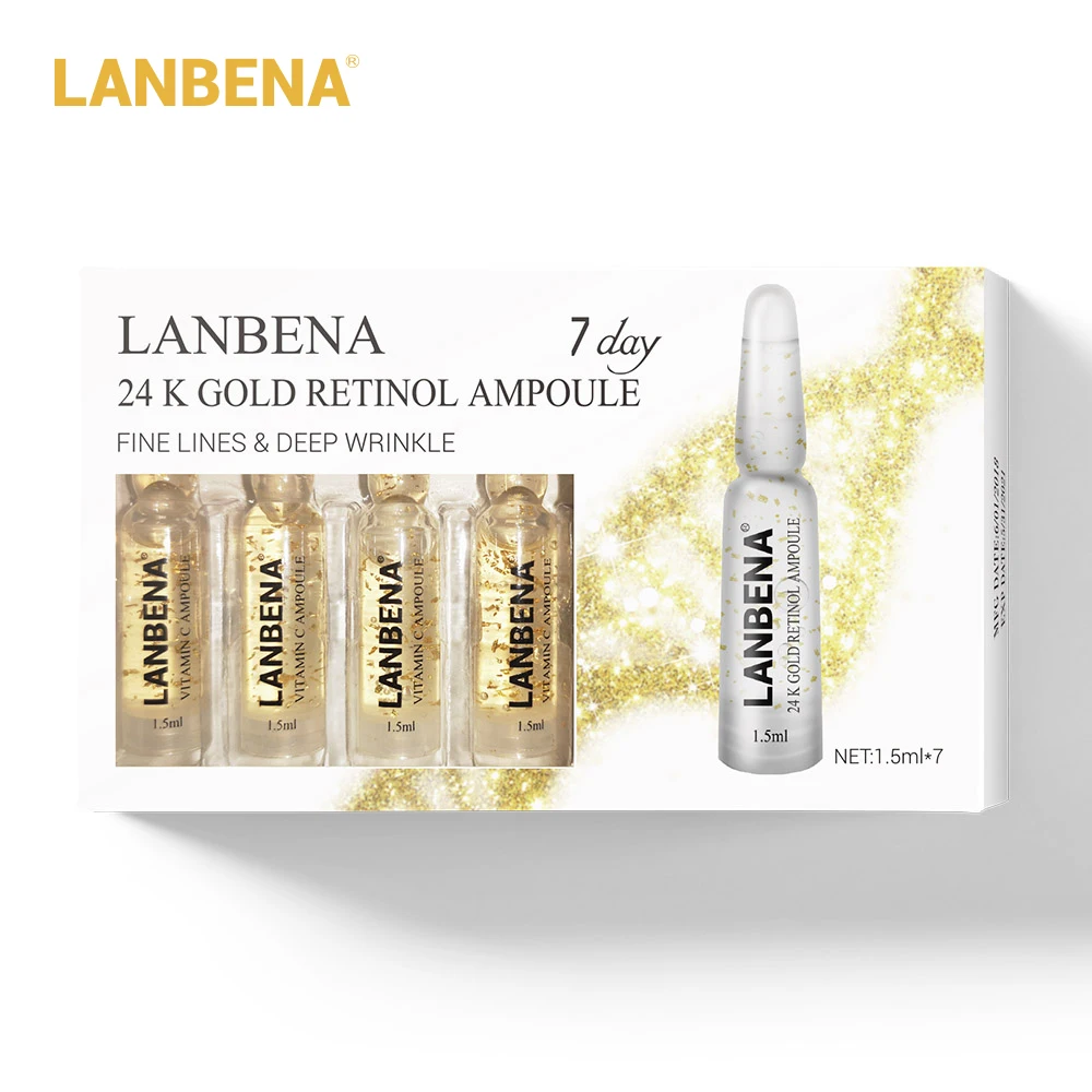 

LANBENA 24K Gold Retinol Ampoule Serum Anti-Aging Wrinkle Lifting Firming Remove fine lines Moisturizing Nourishing For 7 Days