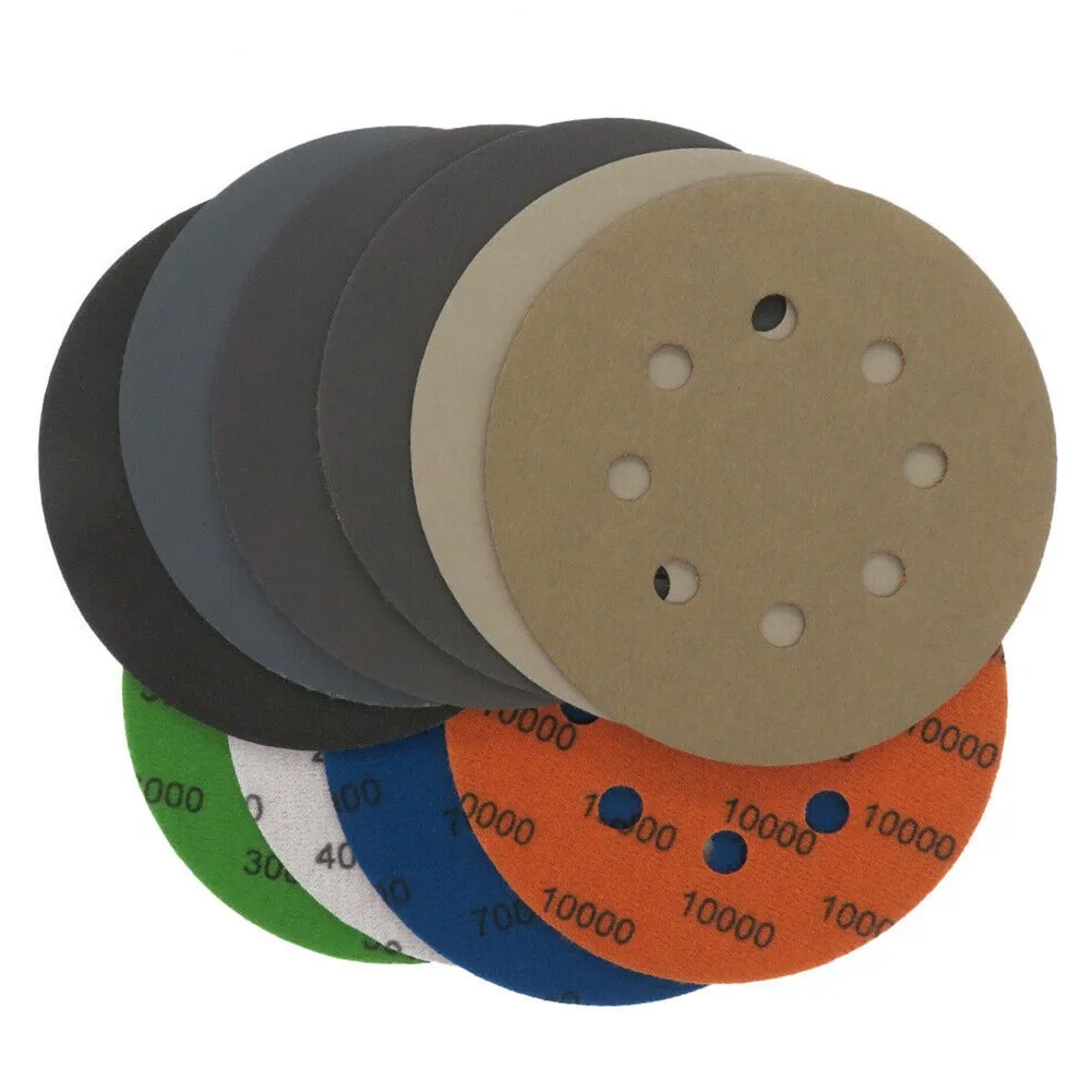 

10pcs 5 Inch/125mm 8 Hole Sanding Discs Hook & Loop Wet Dry Sandpaper 60-10000 Grit For Grinding And Polishing Metal Wood Stone