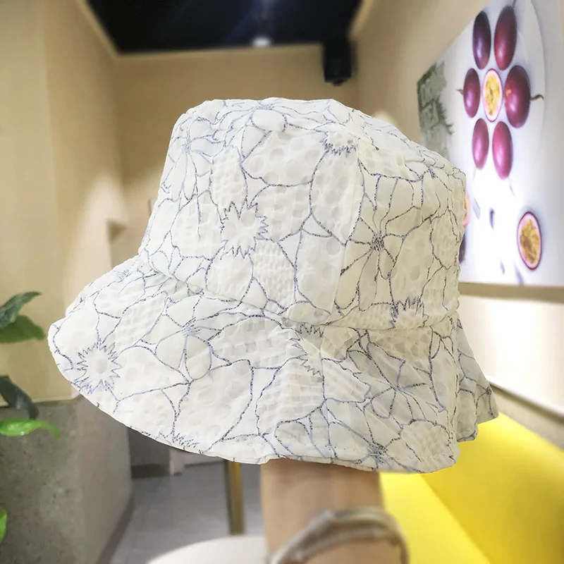 

Fashion Summer Floral Print Bucket Hat Women Lace Beach Sun Hats Reversible Femme Foldable Panama Hat Fisherman Cap
