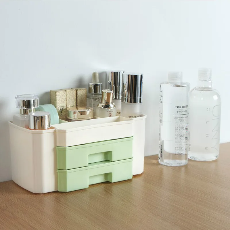 

Double-layer Desktop Drawer Makeup Organizer Women Cosmetics Cotton Swabs Jewelry Necklace Earrings Lipsticks Storage Box MJ