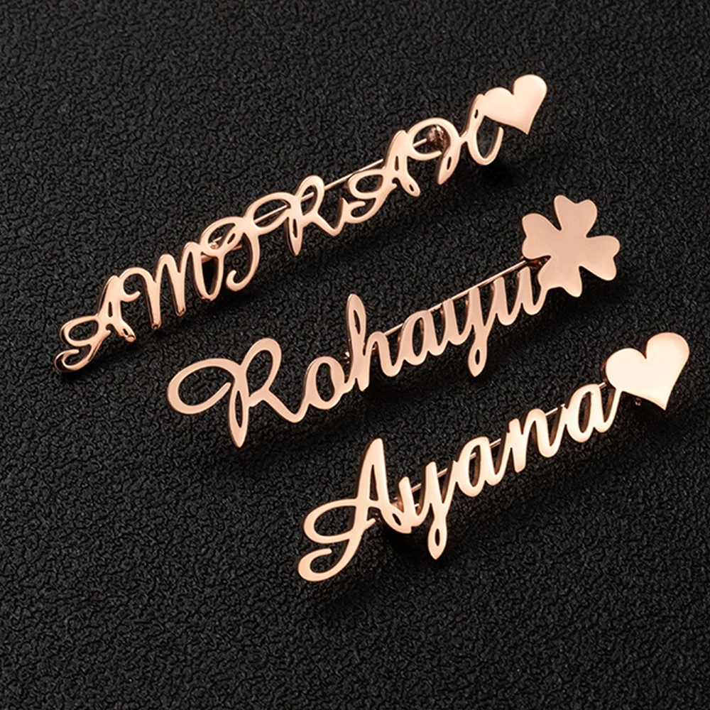

Tangula Personalized Custom Women Name Brooch Stainless Steel Nameplate Lapel Badges Fashion Temperament Jewelry Best Gifts