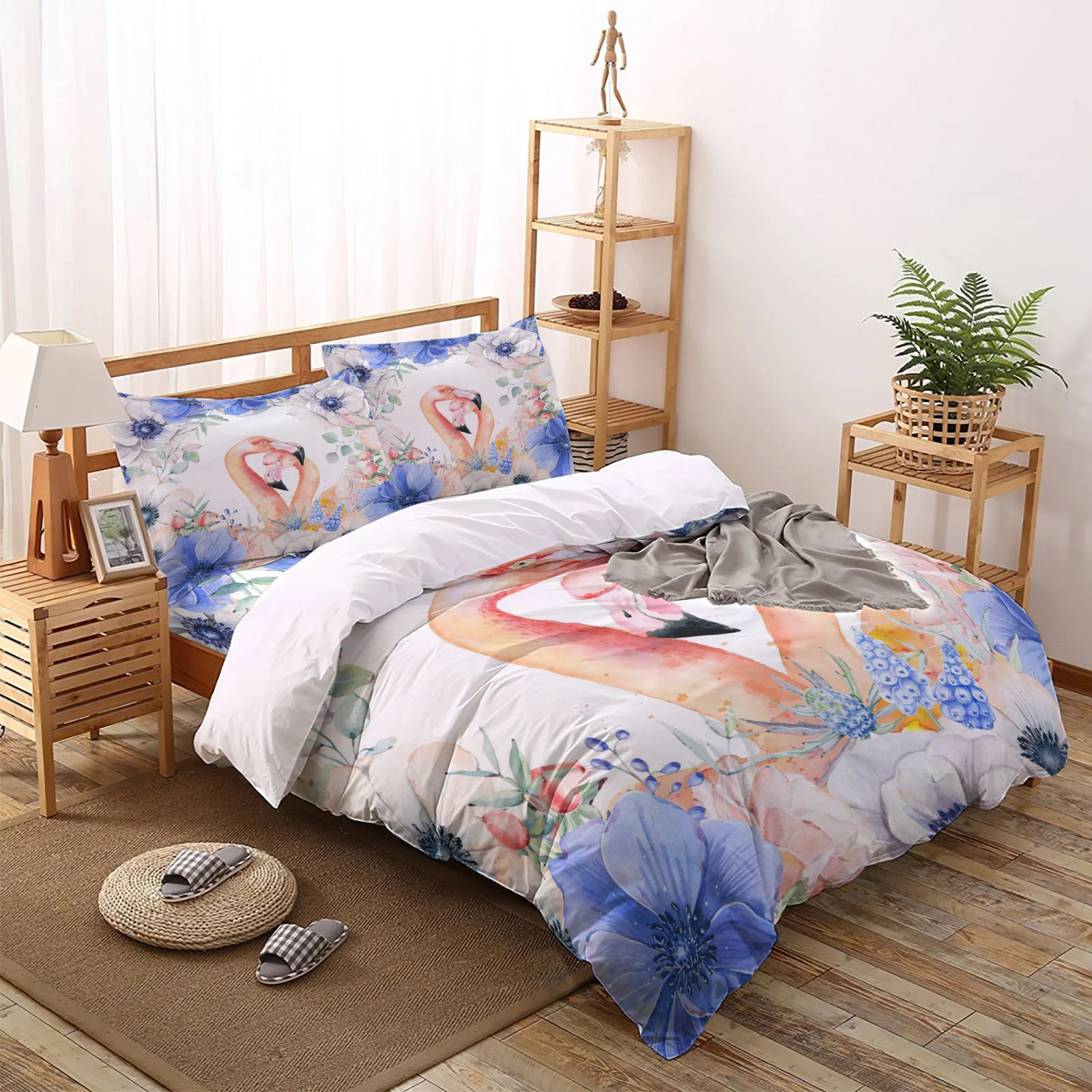 

Flamingo Flower Cluster Purple Duvet Cover Set Full Size Bed Linen Bedroom Decor Pillowcase Winter Quilt Cover Bedding Set