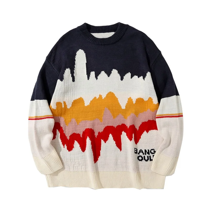 

2022 уличные свитера в стиле Харадзюку, вязаные джемперы с цветными блоками в стиле пэчворк, свитер, модная Свободная трикотажная одежда в сти...