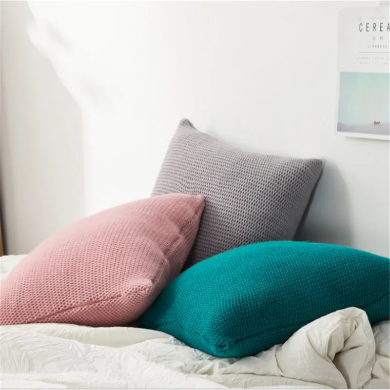 

Hap-deer wool knit pillowcase solid color simple Cushion Cover Soft Throw Pillowcase Washable Square Pillow Case Sofa home decor