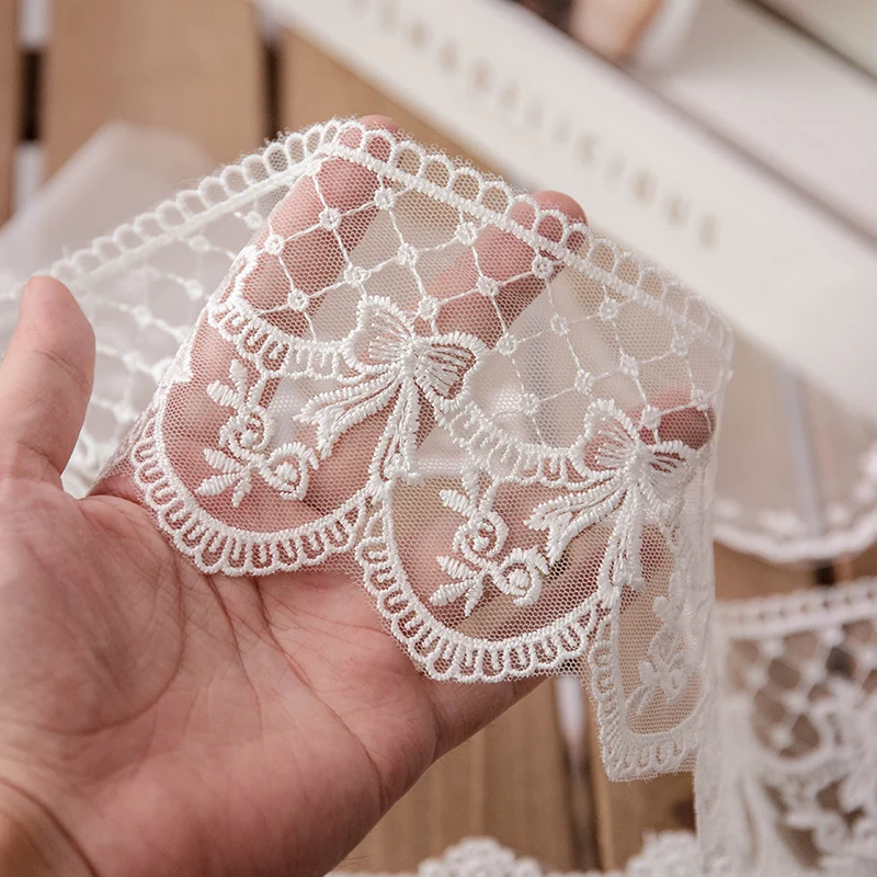 Lolita Lace Ribbon White 2yards Sewing Accessories 3D Butterfly Embroidery Fringe Trimmings For Dress Home Decorative DIY Crafts | Дом и сад