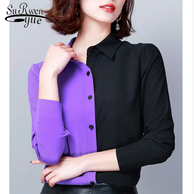 Blusas femininas, элегантные рубашки, Женские топы и блузки, шифоновые кружевные клетчатые Женские топы со стоячим воротником, одежда, полная 2460 50