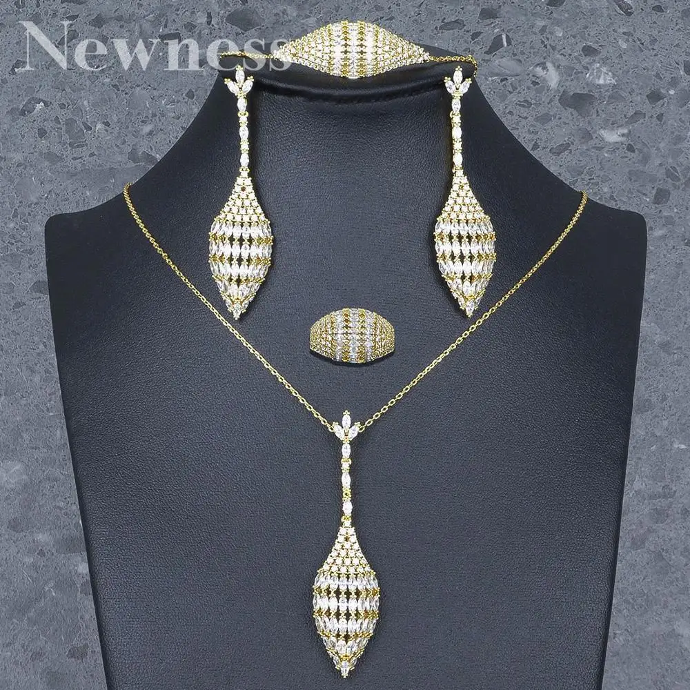 

Newness Luxury Geometry 4Pcs African Jewelry Sets for Women Wedding Luxury Nigerian Dubai Cubic Zirconia Bridal Jewelry Sets