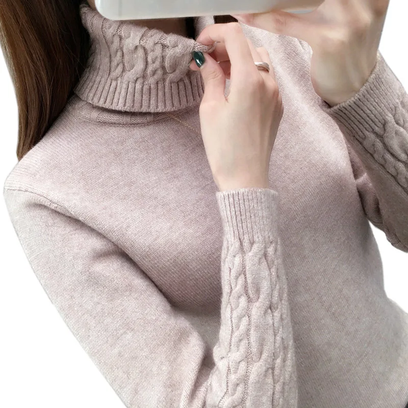 

2021 Long-sleeved Thick Warm Women's Sweater Khaki Women's Sweater Turtleneck Pullover Autumn and Winter Sweater New