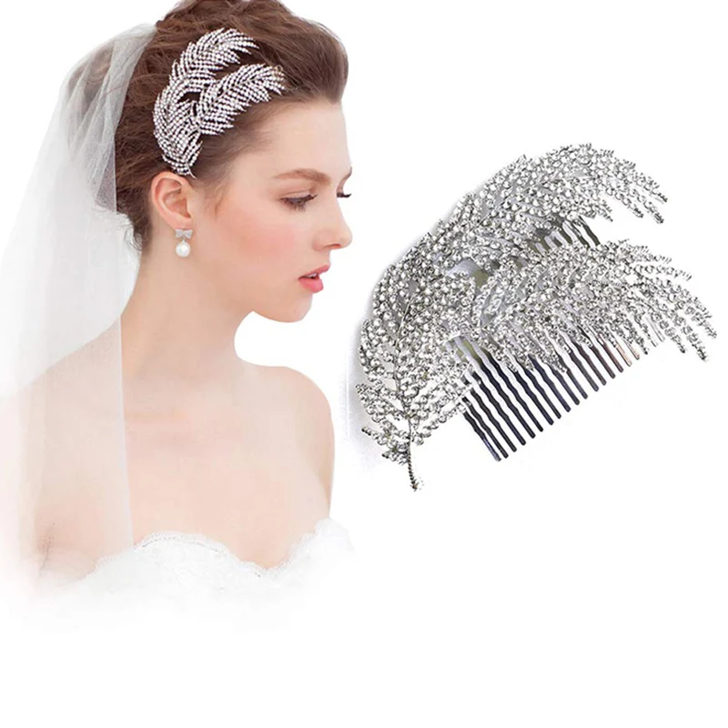 

Bridal Hair Comb Rhinestone Headdress Silver Leaf Delicate Rhinestone Wedding Bridal Dress Hair Accessories Bridesmaid Jewelry