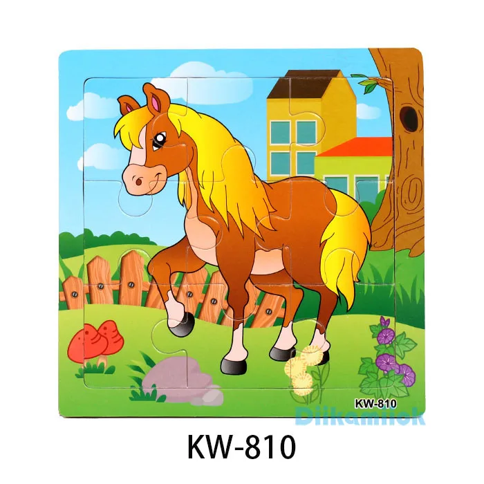KW-810 Распродажа, 9 деревянных пазлов, познавательные животные и транспортные средства, пазлы для детского сада, детские развивающие игрушки, детские деревянные игрушки, подарки - Цвет: KW-810