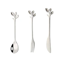 childrens creative stainless steel knife and fork leaf shape coffee spoon kitchen tableware