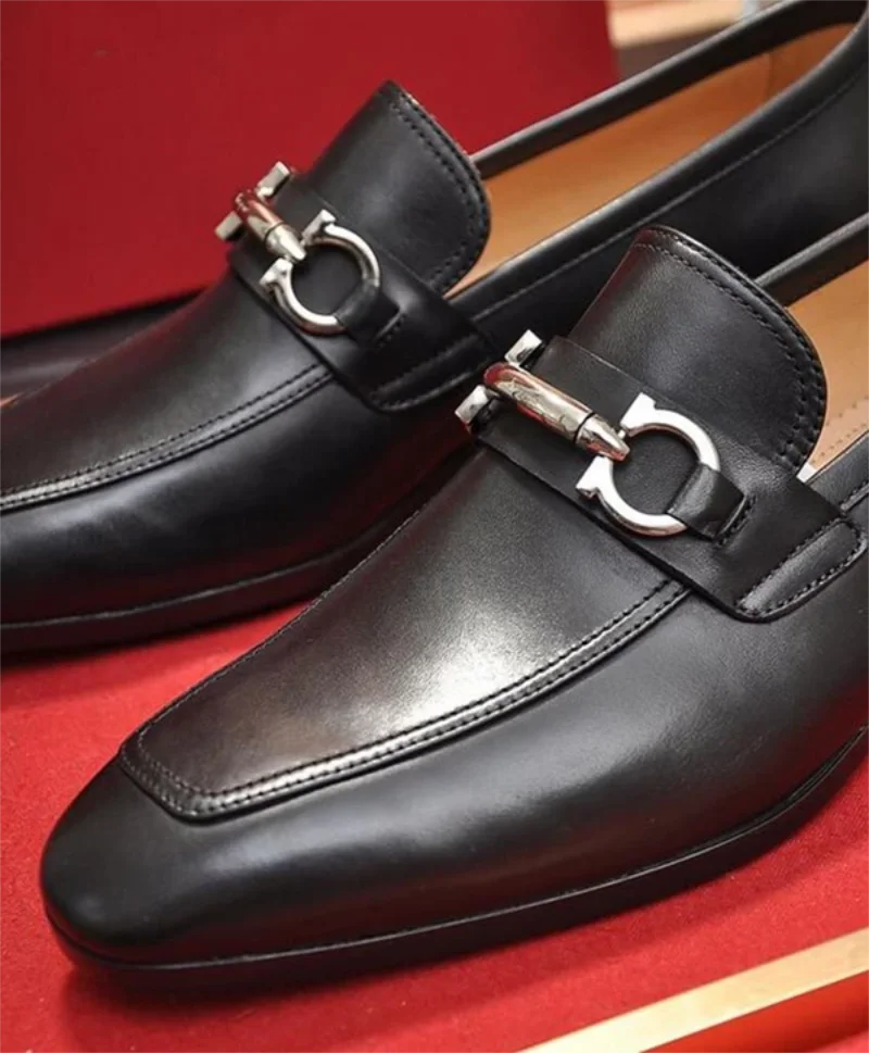 

Men's Handmade PU Classic Loafers Fashion Trend All-match Business Matte Black High-quality Metal Decorative Casual Shoes ZQ0318