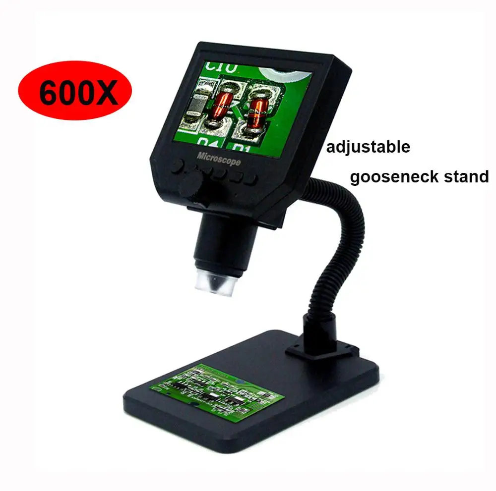 600x digital microscope electronic video microscope 4 3 inch hd lcd soldering microscope phone repair magnifier metal stand free global shipping