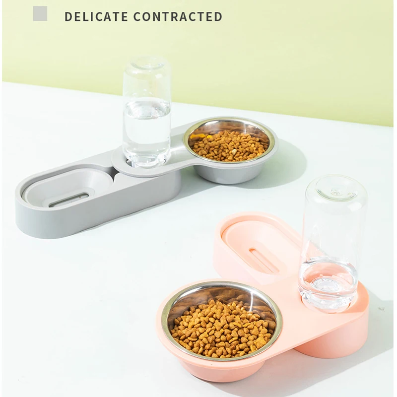 

Multifunctional Cat Bowl To Protect The Spine 360 Rotating Double Bowl Two-in-one Non-slip Durable Cat Food Drinker Pet Supplies