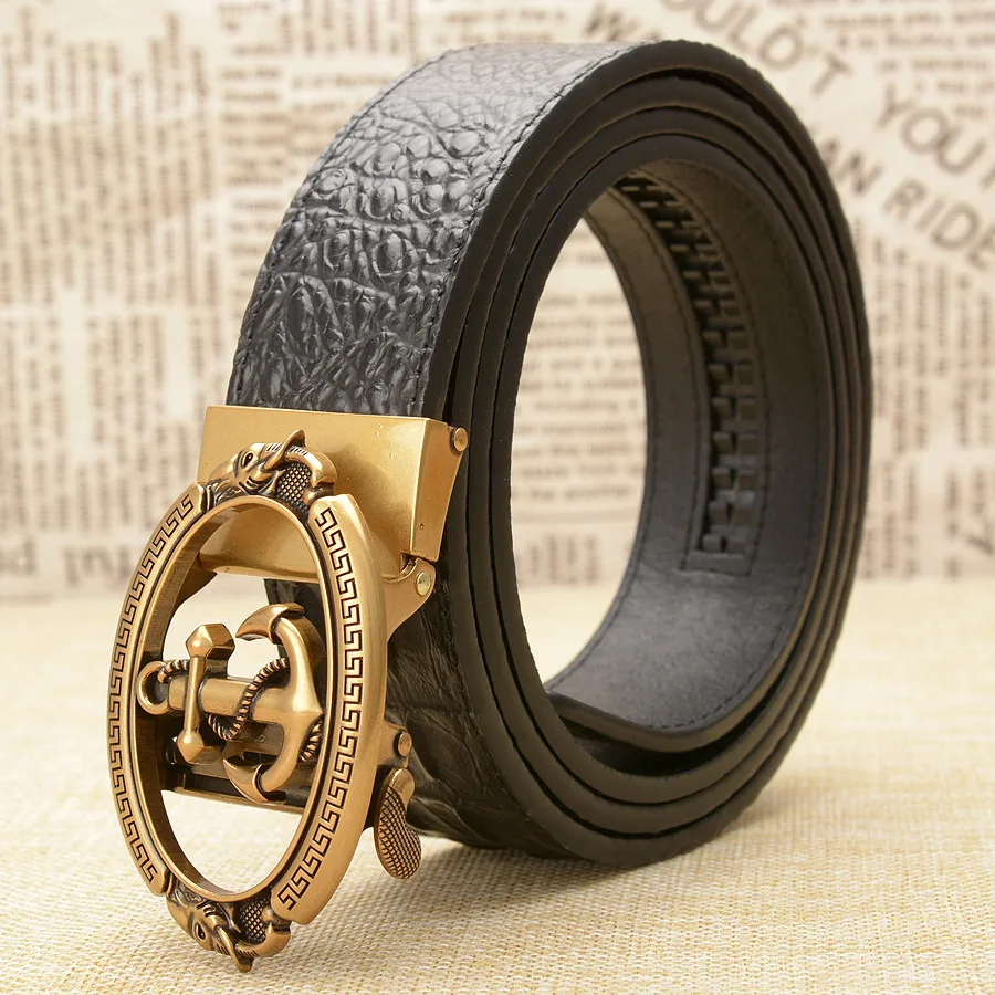 

Men's Anchor automatic buckle leather Belt high-grade Crocodile leather waistband luxury fashion wild vintage sailor waistband