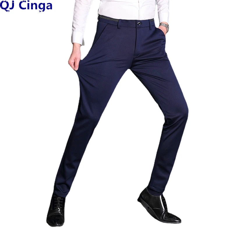 

Small Stretch Navy Blue Pants Men's Business Casual Trousers Black Grey Slacks Fashionable Slim Pantalones Hombre 28-33 34 36 38