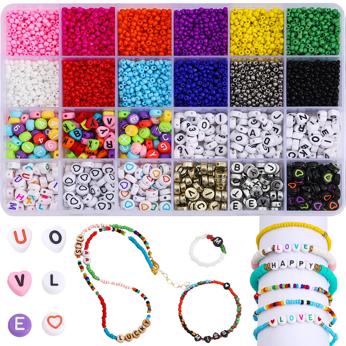 

1400pcs Round Acrylic Letter Beads Set For DIY Name Bracelets Jewelry Making Accessories Plastic Alphabet Child Puzzle Beads Box