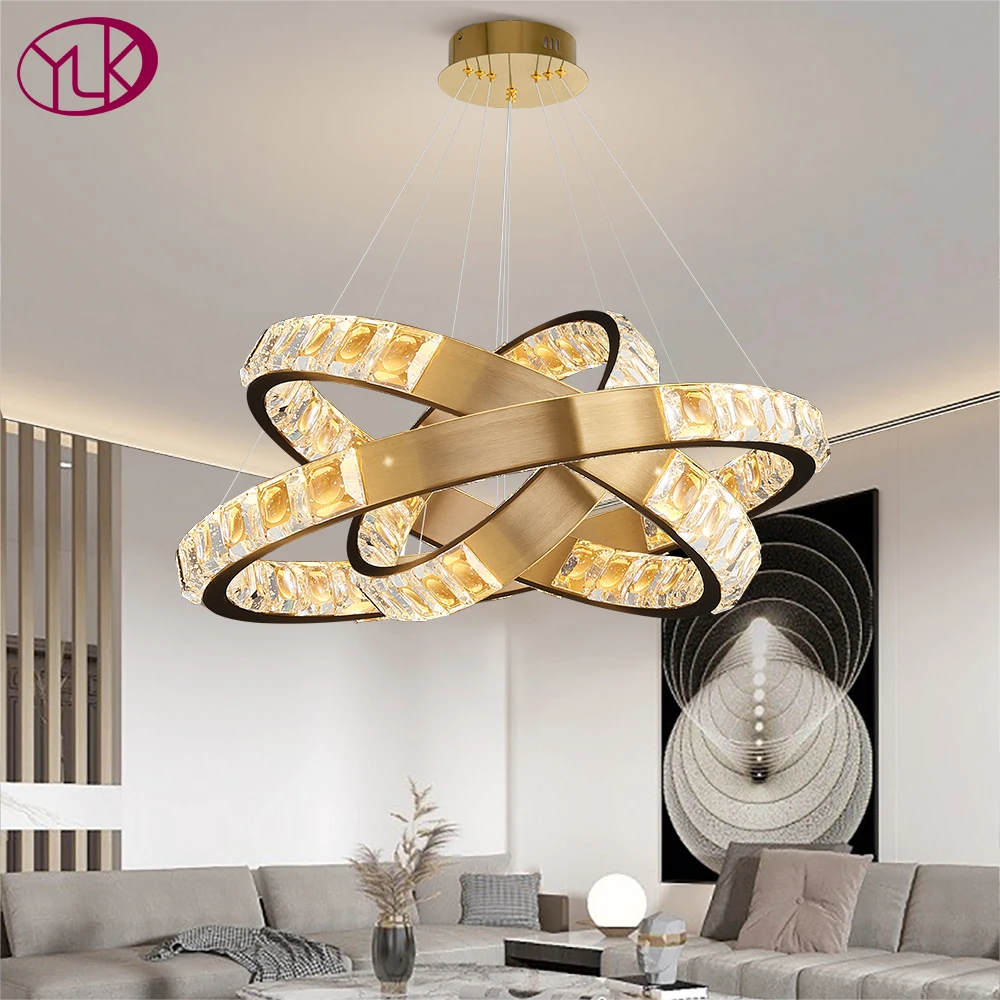 Современная люстра светильник с кольцом хрустальная лампа для гостиной