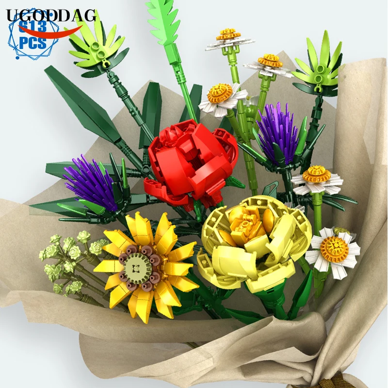 

Технический Романтический букет цветов, строительные блоки, розы, кирпичи «сделай сам», украшение для дома, сборные Игрушки для девочек, под...