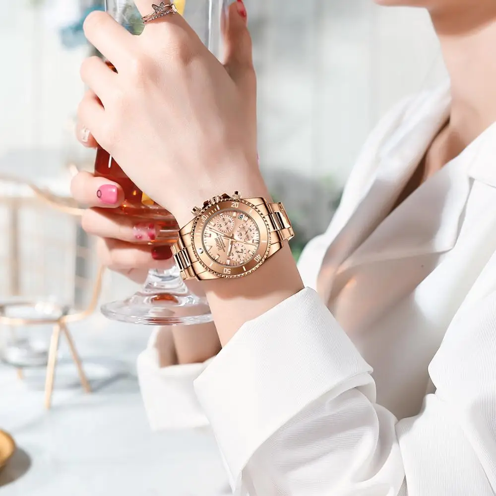 

BIDEN Ladies Chronograph Watch Quartz Movement Fashion Sports Business 30M Waterproof Analog Date