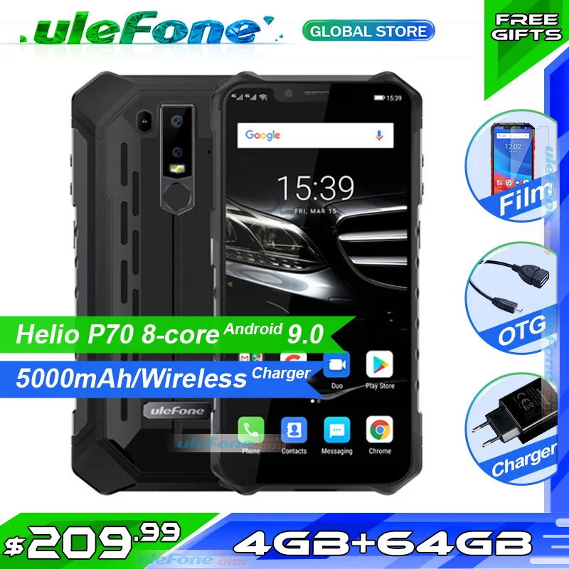Ulefone Armor 6E IP68 водонепроницаемый мобильный телефон Helio P70 4 Гб+ 64 Гб 6," Беспроводное зарядное устройство 5000 мАч Android 9,0 смартфон NFC