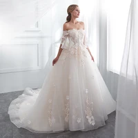 new arrival gorgeous ivory a line organza wedding dresses for bride off shoulder 34 sleeves strapless bridal gowns floral 43657