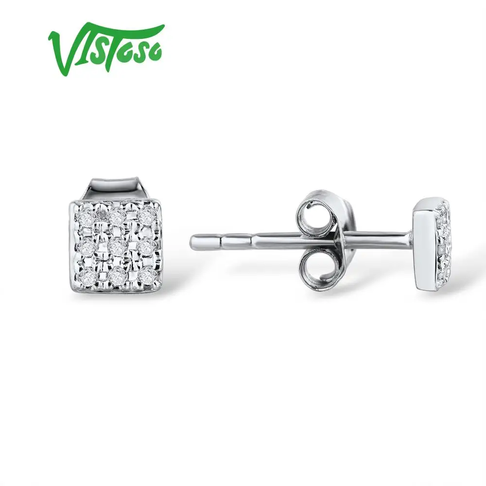 Серьги VISTOSO, золотые, для женщин, 14 K, 585, розовое золото, сверкающие бриллианты, изящные круглые серьги-гвоздики, модные ювелирные изделия