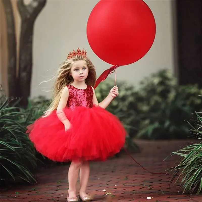 Pageant Kids Baby Girl Princess Dress Tutu Tulle Back Hollow Out Party Pink Red Ball Gown Formal Dresses Outfits | Детская одежда и
