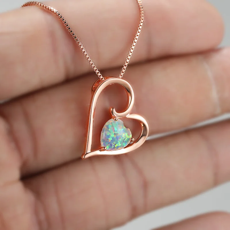 

Trendy Luxury Opal Crystal Choker Heart Pendant Chain Necklace for Women Girl Wedding Party Fashion Jewelry Gift