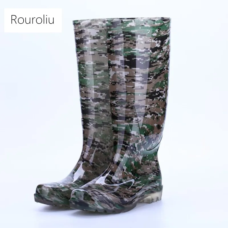 Rouroliu мужские Нескользящие камуфляжные непромокаемые сапоги из ПВХ