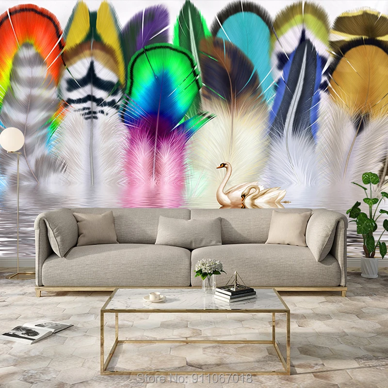 

Пользовательские Nordic Роскошные Цвет МУРАЛ, изображающий перо обои Водонепроницаемый диван Спальня фон стены стикеры домашний декор Гостин...