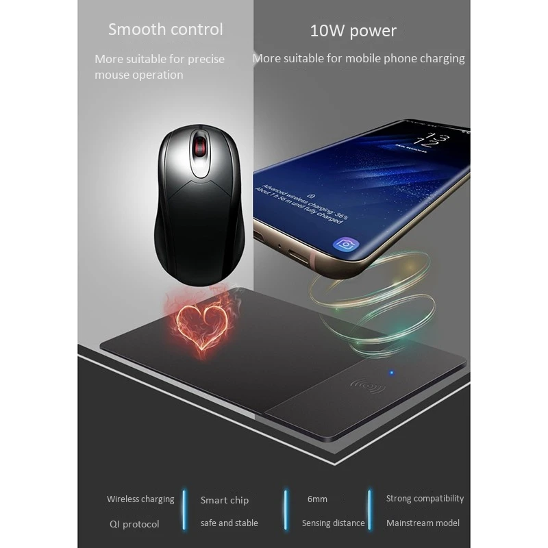 

S4 Wireless Mouse Pad, 2 in 1 10W Wireless Charger Mouse Pad, Universal Charging Mouse Pad for iPhone 8 X Samsung S9