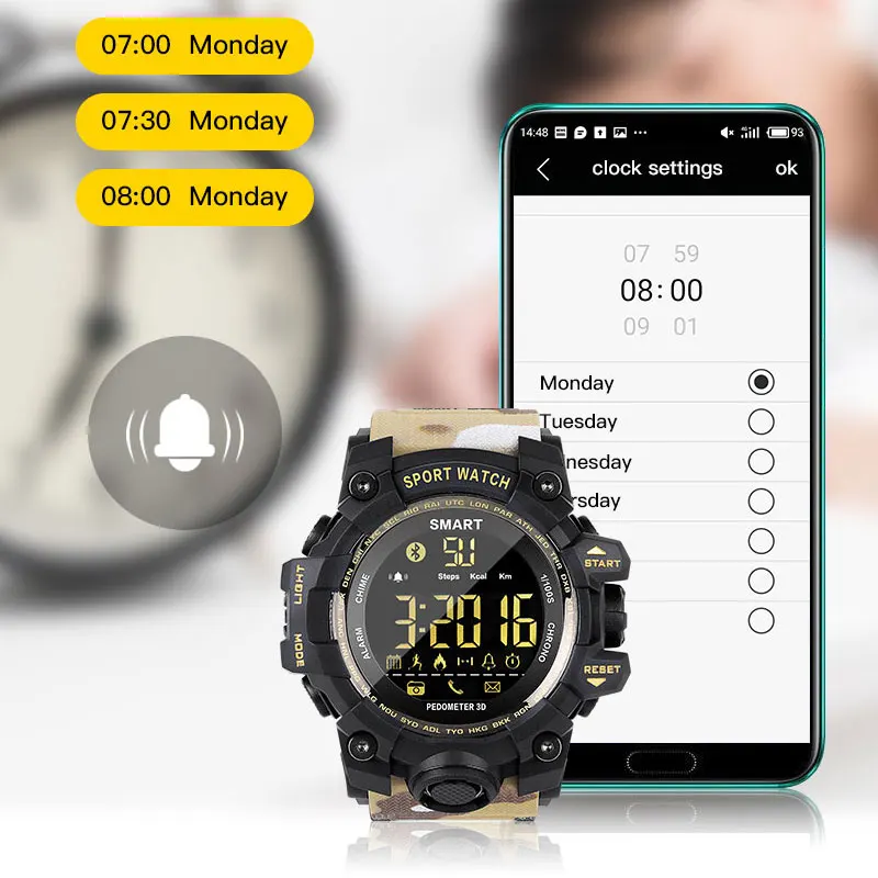 

Mens Smartwatch Camouflage Military Outdoor Waterproof Pedometer Calories Sports Multifunction Shock Smart Watch Call Reminder