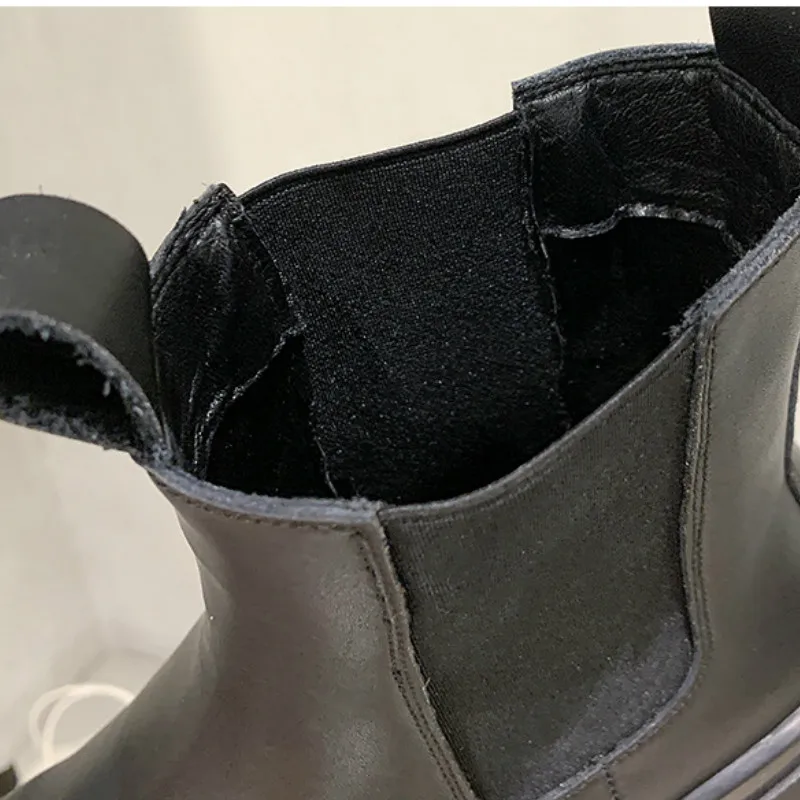 

Autumn/Winter Martin Boots Solid Fashion Platform Women Boots 5cm high Heels Genuine Leather Round Toe Casual Female Pumps Shoes