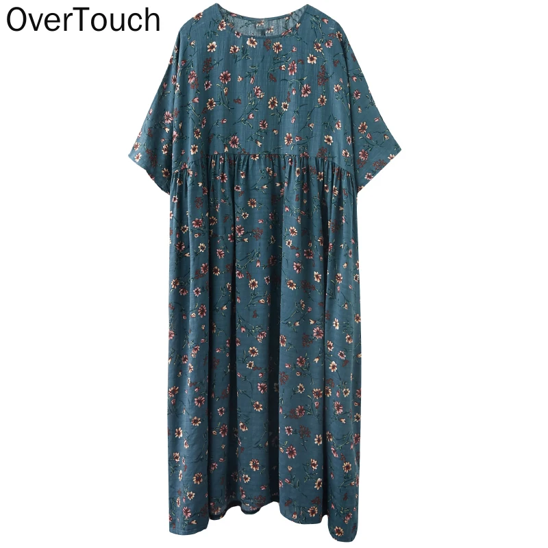 

Plus Size Summer Dress Women Long Dress Oversize Vestidos Sundress Beach Flowers Print Casual Cotton Loose Clothing 2021