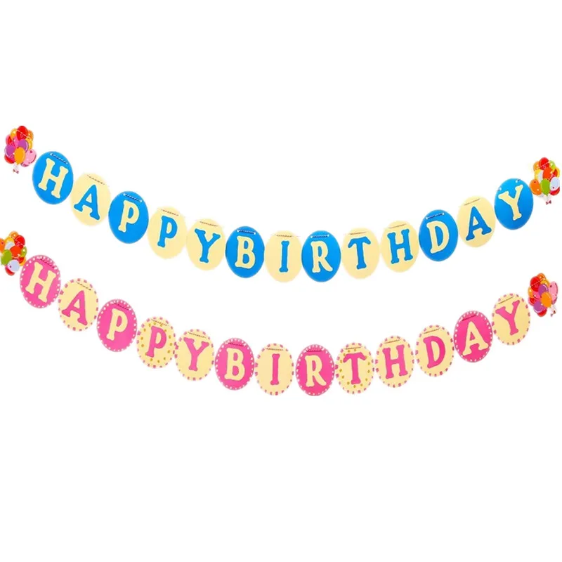 

3M Round Paper Blue Pink Happy Birthday Banner Garland for Kids Baby Boy Girl Birthday Party Decoration Letter Flags Bunting