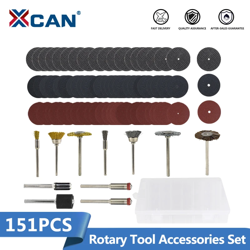 

XCAN Rotary Tool Accessory Kit 151pcs 1/8''(3.175mm) Shank Metal Cutting Disc Polishing Wire Brush for Dremel Rotary Tools