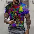 Мужская футболка с коротким рукавом мужская Bitcoin печати Тонкий футболка с круглым вырезом и цветочным узором повседневные мужские футболки унисекс уличная мода 3D футболки