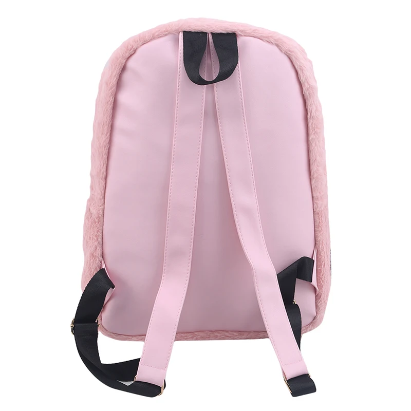 

Cute Solid Faux Fur Backpack Heart Pendant Winter Soft Women's Big Plush Backpack Pink Black White Rucksack Mochila