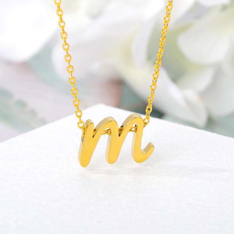Small Letter a-z Necklaces &amp Pendants Stainless Steel Gold Color Perforated Alphabet Initial Necklace Women Fashion Jewelry | Украшения