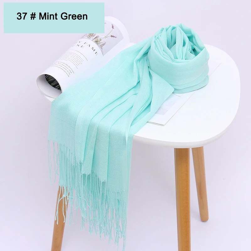 37 Mint Green Женские однотонные хлопковые шарфы с кисточкой женские зимние тонкие весенний шарф летние роскошные женские шали теплые шарфы для женщин - Цвет: 37 Mint Green