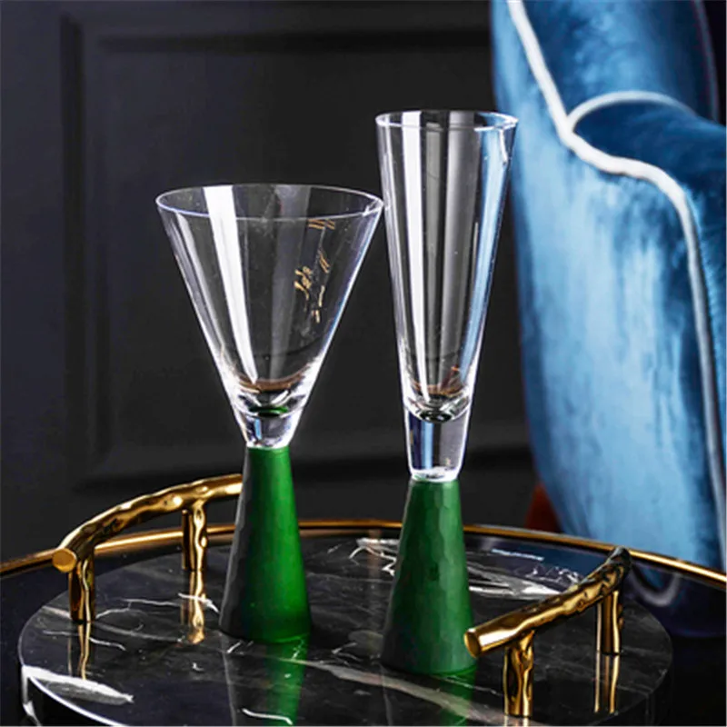 European Emerald-Green Tableware Crystal Wine Glass Gilded Wine Glass Party Frosted Pedestal Champagne Glass Business Wine Cup