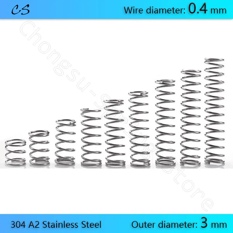 

0.4 mm Compression Spring 304 A2 stainless steel Springs Wire Dia 0.4 mm Outer Dia 3 mm Length 5 10 15 20 25 30 35 40 45 50 mm